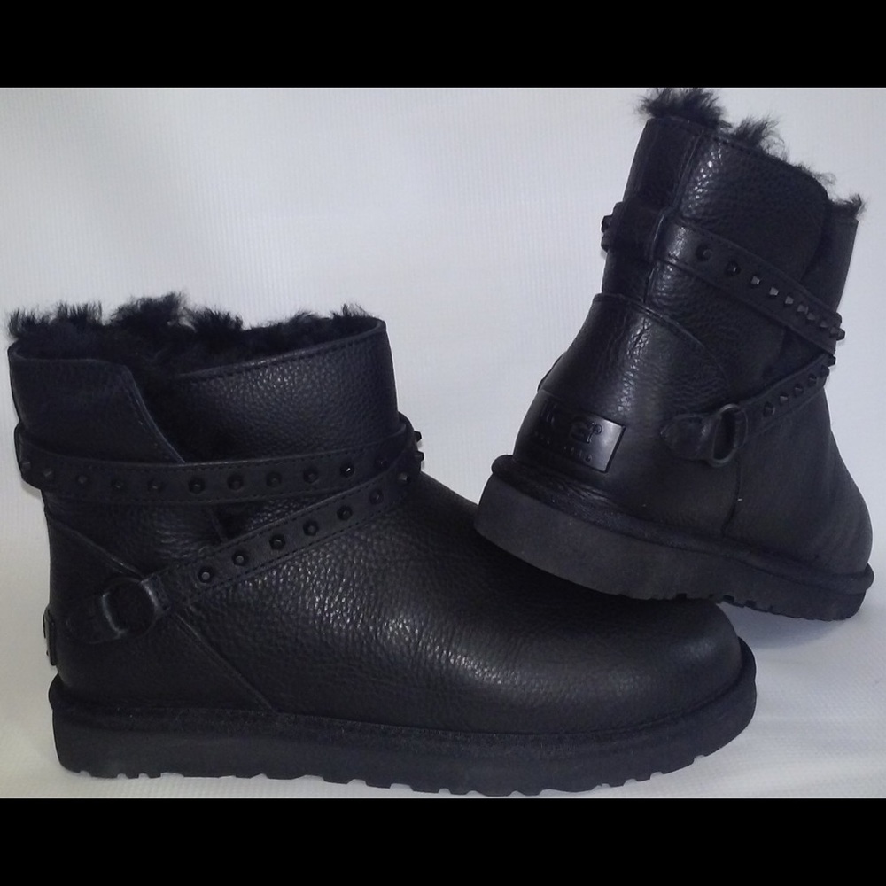 Emerson black leather studded mini UGG boots